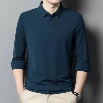 Spring New Long-Sleeved T-shirt Men s Thin Lapels Casual Solid Color Middle-Aged Father Men s Polo Shirt M