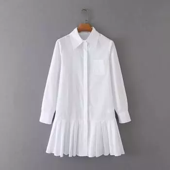 Spring New Long Sleeves Women s Dress Short High Waist Pleated Skirt Hem Thin Shirt Fabric Base Skirt White Skirt White S
