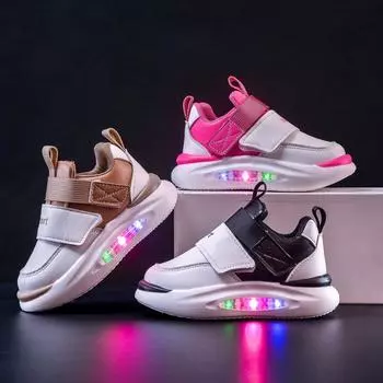 Spring New Luminous Child Sneakers Fashion Simple Color Blocked Girls Shoes Comfort Versatile Trendy Thick Soled Boy Shoe Tenis 21insole13.3cm хаки