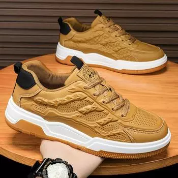 Spring new men s board shoes retro low-top versatile platform shoes waterproof leather surface sports casual shoes men 38 хаки