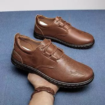 Spring new men s casual leather shoes soft sole soft surface lightweight beef tendon sole non-slip and wear-resistant thick sole Korean version of me 39 чёрный