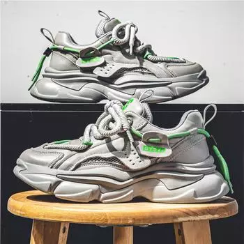 Spring new men s casual shoes thick sole mesh breathable youth student shoes dad shoes workwear sports fashionable shoes 39 серый