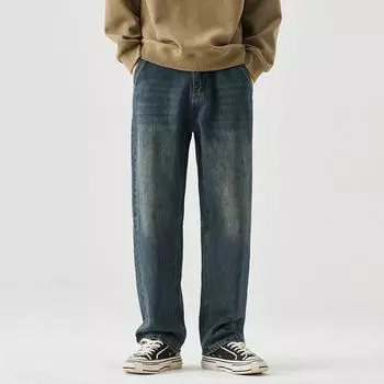 Spring New Men s Jeans Loose Straight Vintage Washing Wide-leg Pants 28