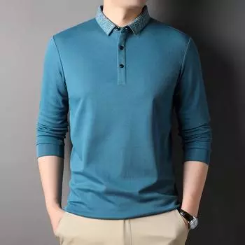 Spring New Men s Lapel Long Sleeve Polo Shirt Solid Color Casual Middle-Aged Men s Clothing Cotton T-shirt M