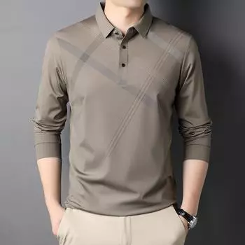 Spring New Men s Long-sleeved T-shirt Striped Casual Thin Lapel Polo Shirt Fashionable T-shirt M