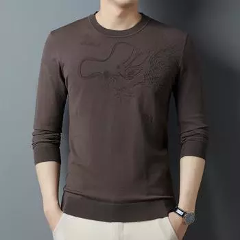 Spring New Men s Round Neck Long-sleeved Chinese Style Casual Simple Soft and Comfortable Sweater for Young and Middle-aged Men M