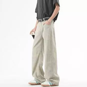 Spring New Men s Semi-elastic Rubber-style Jeans American High Street Mopping Pants M