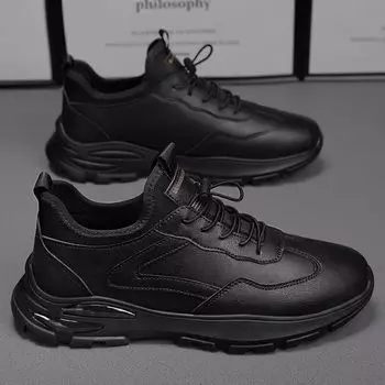 Spring New Men s Shoes Breathable Leather Thick Bottom Anti slip Men s Casual Shoes 40 чёрный