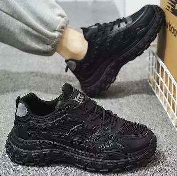 Spring new men s shoes breathable mesh sports shoes men s trendy versatile thick-soled, anti-slip casual sneakers shoes D559 39 чёрный