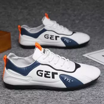 Spring new men s shoes leather waterproof trend student shoes sports and leisure shoes versatile Korean version of Doudou shoes 39 белый