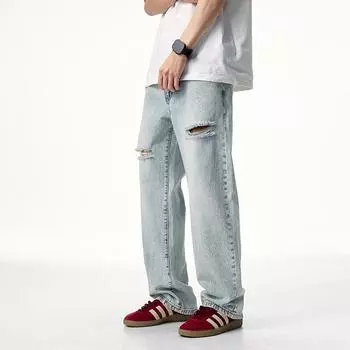Spring New Men s Straight-fit Light-colored Thin Denim Trousers 28