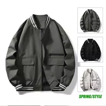 Весенняя новая мужская модная свободная бейсбольная куртка с воротником зеленого цвета, модный и удобный топ M