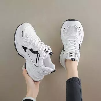 Spring new mesh breathable versatile muffin bottom ultra-light running shoes students lightweight sports dad shoes women 36 серебряный