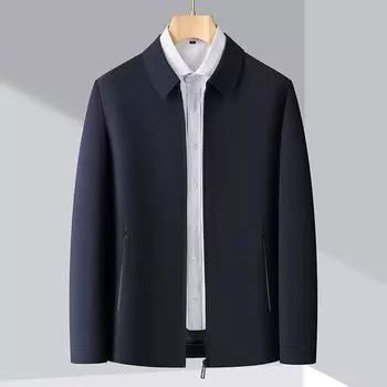 Spring New Mulberry Silk Jacket Men s Spring and Autumn Lapel Middle-aged Administrative Cadre Leader Dad Jacket 170