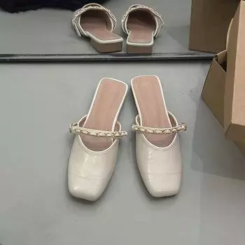 Spring new one-pedal half-slippers women s fashion chain flat-bottomed outer bag head sandals bag head shoes 35