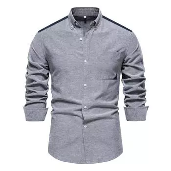 Spring New Oxford Shirt Men s Casual High-end Color-blocked Long-sleeved Tops for Men S