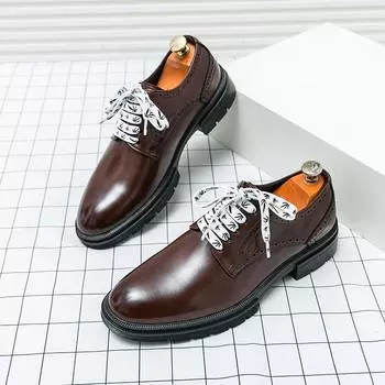 Spring New Personality Luxury Men Lace-up Oxford Shoes Designer Casual Business Platform Shoes Wedding Work Forma Leather Shoes 38 чёрный