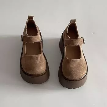 Spring new platform muffin shoes women s college black round head one-word buckle Mary Jane shoes 35