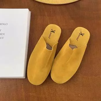 Spring new retro round head thick-soled matte leather bag head half slippers women wear lazy Mu Qin shoes 35