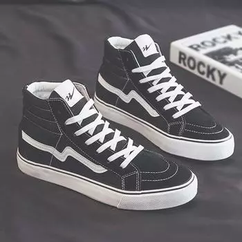 Spring New Shoes for Men Women Canvas Casual Shoes High Tops Flat Skateboard Vulcanized Shoes Lovers Cool Lace-up Sneaker 35 чёрный