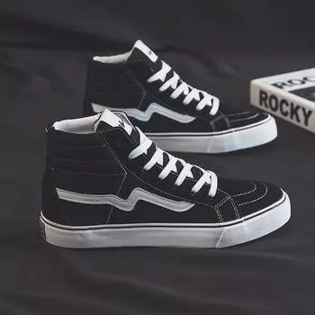 Spring New Shoes for Men Women Canvas Casual Shoes High Tops Flat Skateboard Vulcanized Shoes Lovers Cool Lace-up Sneaker 35 чёрный