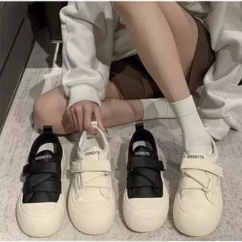 Весенние новые туфли Ins Модные маленькие белые туфли из натуральной кожи Белые туфли Женские спортивные и развлекательные туфли для сноуборда 35 чёрный