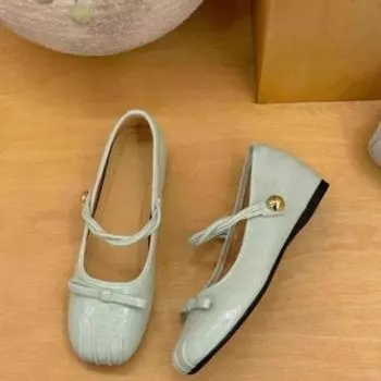 Spring New Single Shoes Women Square Head Shallow Mouth Fold Butterfly Knot Line with Soft Sole Non-slip Flat Shoes 35