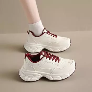 Spring new sports and leisure little white shoes women s solid color platform dad shoes niche student lace-up women s shoes 35