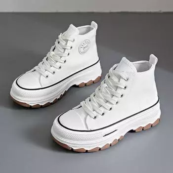 Spring new student high-top thick-soled little white shoes women s height-increasing casual board shoes lace-up canvas shoes women 37