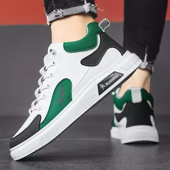 Spring new student low-top lace-up casual board shoes fashionable leather splicing elastic band foot cover sports men s shoes 39