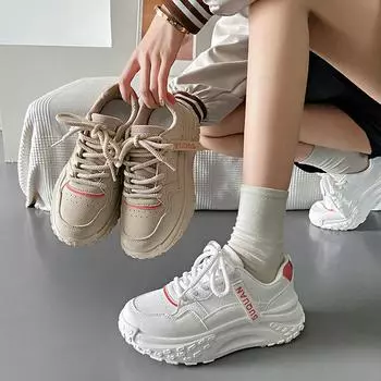 Spring New Thick-soled Heightening Women s Shoes Casual Dad Shoes Student Leather Sneakers Women 35 белый