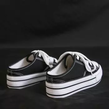 Spring New Thick-soled Inner Height Increase 5cm Canvas Shoes Women s Muffin-soled Rubber Shoes Student Half-cloth Shoes 35 белый