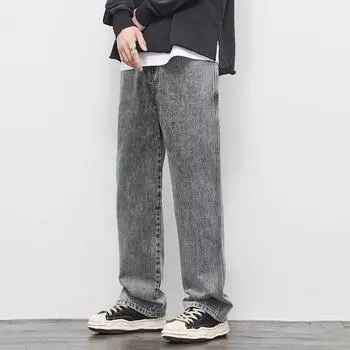 Spring New Trendy and Personalized American High Street Wide-leg Pants Straight Jeans Trousers S