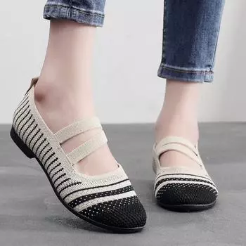 Spring new trendy women s shoes, true flying weaving, shallow mouth casual flats, Korean version of one-pedal lazy shoes, comfortable soft sole 35 чёрный