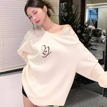 Весенняя новинка для женщин с открытыми плечами, цветочным принтом и длинными рукавами, повседневная толстовка с длинными рукавами S абрикосовый