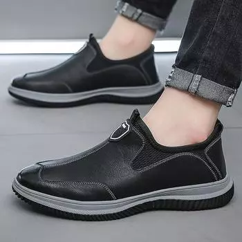 Spring one-pedal leather shoes thick-soled casual single shoes soft-soled overfoot dad shoes men s casual shoes 39