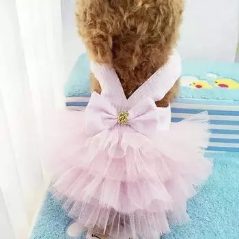 Spring Pet Summer Bowknot Pet Costume Dress Pet Dog Striped Cat Dog Puppy Wedding Princess Skirt Dog Clothes M синий