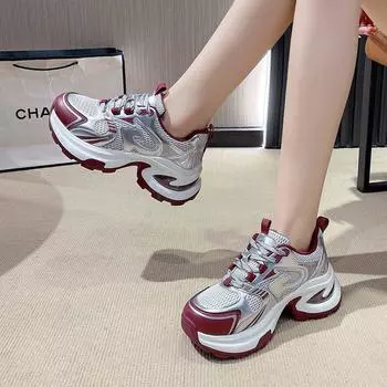 Spring platform dad shoes women s new mesh breathable fashion silver heightening casual sports shoes trendy shoes 35