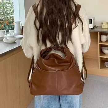 Spring PU Soft Leather Backpack for Women Large Capacity Three-purpose Commuting Tote Bag Multi-function Backpack Slanted Schoolbag Trend