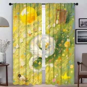 Spring Rabbit Halloween Decoration Blackout Curtain for Room 2 Panel Curtains for Bedroom Partition Shades Living Kitchen Camera W50xH70cmx2pcs-CL