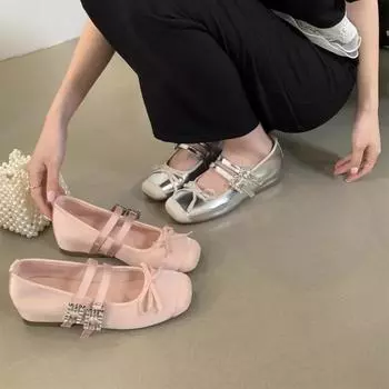 Spring Rhinestone Inner Heightening Women s Ballet Flats Fashionable and Elegant Round-toe Shoes Women s Soft-soled Ballet Shoes 35 розовый