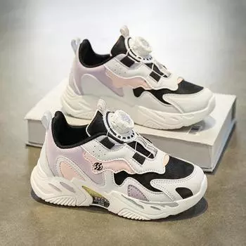 Spring rotating buckle boys shoes 2025 new children s platform basketball shoes casual trendy shoes breathable mesh sports shoes 30