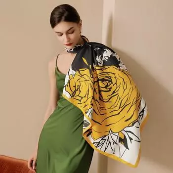 Spring Scarves, Women s Floral Printed Decorative Scarves, Large Square Scarves, Bags, Scarves 90*90CM жёлтый