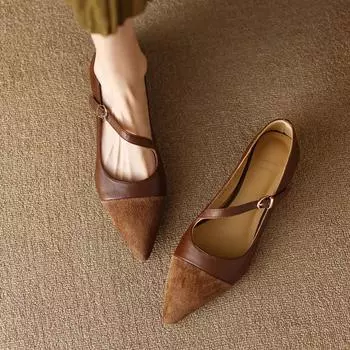 Spring Shoes for Women Pointed Toe Ballet Flats Elegant Dress Shoes Vintage Oblique Strap Ladies Barefoot Shoes Zapatillas Mujer 35 чёрный