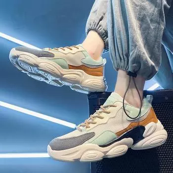 Spring Sports Casual Shoes Men s Korean Version of The Trend Low-top Shoes Lace-up Breathable Men s Shoes Youth Shoes Students 39 бежевый