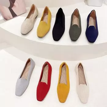 Весенние туфли с квадратной головкой и неглубоким носком, женские вязаные тканые туфли, туфли для бабушек на плоской подошве 34