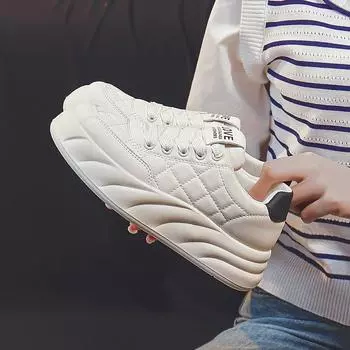 Spring Student White Shoes Ins Fashionable All-Match Platform Bread Shoes Casual Sneakers 35 бежевый