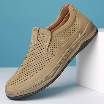 Spring Suede Loafers Hollowed Out Breathable and Comfortable Fashion Outdoor Walking Shoes Men Driving Shoes Office Flats Shoes 38 серый