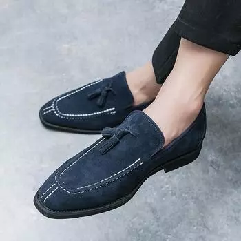 Spring Suede Men Casual Dress High Quality Loafers Green Monk Shoes for Men Driving Comfortable Slip-On Luxury Designer Shoes 38 синий