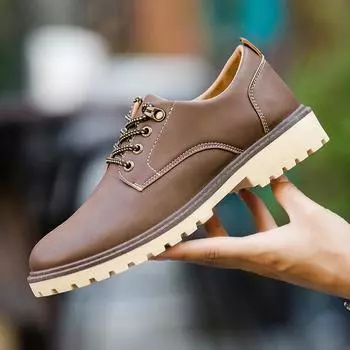 Spring, summer and autumn new British men s leather shoes, fashion casual shoes, driving business shoes, trendy single short boots men s shoes 39 чёрный